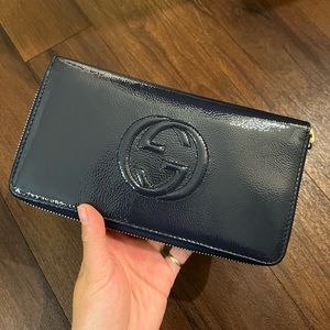 Authentic Gucci Blondie Leather Zip Around Wallet/Clutch - Navy Blue